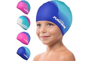 FUNOWN Premium Badekappe Kinder, badehaube Kinder - Langes und kurzes Haar Schwimmkappe Kinder und Badekappe für Mädchen Jungen – Hochwertige Qualität, Dehnbare & Bequeme Badekappe