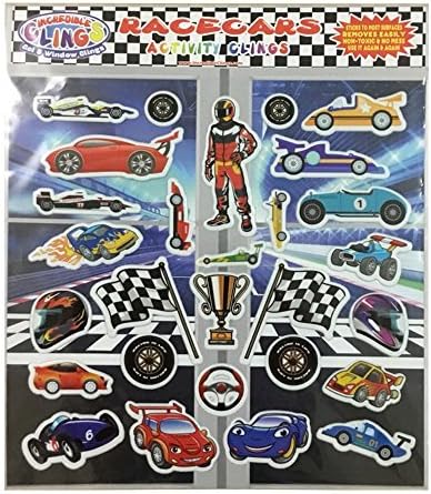 Racecars Reusable Fun Puffy Stickers for Kids and Toddlers by Incredible Gel and Window Clings (28 Piece Set) - Great Activity for Home, Travel on Planes or Cars - Formula One, Nascar and More