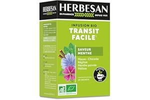 HERBESAN®- INFUSION TRANSIT FACILE BIO- Saveur Menthe - Sans plastique- 100% plantes bio - 20 sachets en papier