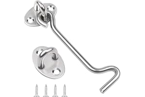 4 Inch Hook and Eye Latch, Leryati 1Pcs 100mm Silver Gate Hook Stainless Steel Cabin Hooks, Eye Latch Door Lock Hooks Lock, Apply to Wooden Gates, Window Brace Gate Door Catch