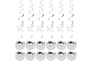 DARBERMU Hanging Swirl Decorations, 12 Rolls Silver Swirls Ceiling Party Decorations Shiny Foil Swirls, Party Spiral Streamers Decorations for Girls and Women Birthday Party, Wedding, Xmas, Party Supplies