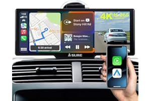 ACAVICA 10,26 Zoll CarPlay Bildschirm mit Drahtlosem Carplay Android Auto 4K Dashcam Vorne 1080P Rückfahrkamera Touchscreen Tragbares Autoradio Bluetooth WiFi Mirror Link 64GB TF Karte