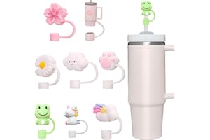 SoeUyd 8 Accesorios para Pajita Stanley Cup, 9-10mm Pajitas Cubiertas Accesorios, Material de Silicona a Prueba de Polvo, Tapas de Pajitas de Lindo Rosa, Cubierta de Pajita para Stanley Cup 40/30 Oz