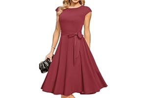 DRESSTELLS Robe Cocktail Mariage Vintage Robe Casual Femme Robe baptême col Rond Manches Courtes