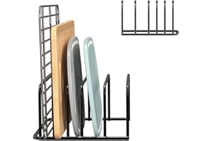 DECORDWELL Soporte Con 5 Ranuras Para Bandejas De Horno, Tabla De Cortar, Tapas De Olla y Cucharas - Para Cocina (Negro)