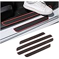 4 PCS Car Door Sill Plate Protectors, Auto Door Entry Guards Sill Scuff Cover Panel Step Protector, PVC Rubber Anti-Scratch Front Rear Door Pedal, Car Accessories for Most Vehicles（Red/White）