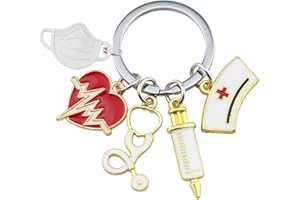 WOOXDYUK Infermiera Keychain Novità Stetoscopio Siringa Amore Cuore Metallo Portachiavi Appeso Pendente