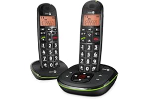 Doro PhoneEasy 105wr Téléphone sans Fil pour Seniors avec Grandes Touches, Son Amplifié et Répondeur Intégré (Noir) [Version Française] (Noir Duo)