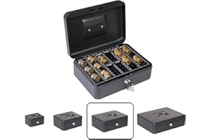 ARREGUI Elegant Cash C9634-EUR Caja Caudales con Llave para Contar y Transportar Dinero | Caja de Seguridad de acero con bandeja organizador de Monedas | Caja fuerte portatil 25 cm de ancho | Negro