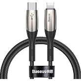 Baseus Horizontal, Şarj &amp; Data Aktarım Kablosu, Siyah, 1 m, 18 W, USB Type C &amp; Lightning Kablo, Sinyal Işıklı Kablo, Flash/Hı