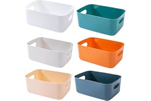 EURXLQ Cestini Portaoggetti Plastica Scatole Organizer con Manici,Contenitori per Armadio,Contenitore Plastica,Organizer Portaoggetti per Cucina Bagno Cosmetici (Multicolore, 25×17×10cm/6 Pack)