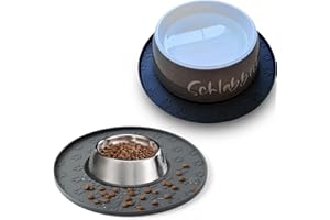 YEICXOH Hundenapf Matte mit Erhöhtem Rand, Verdickter Silikon, Wasserdicht, rutschfest, Hundeabdrücke,28x28 cm (Grau+Schwarz, 28X28 cm)