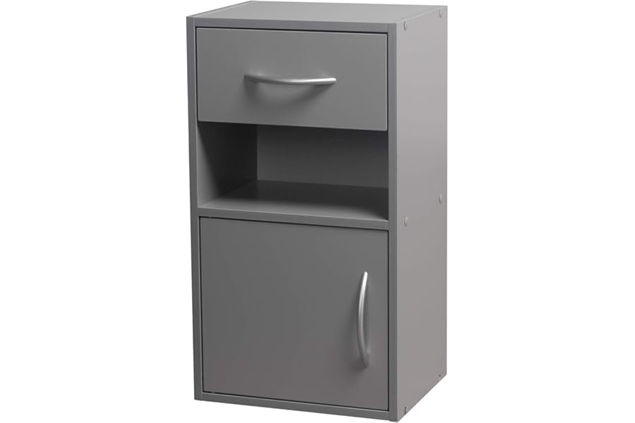 URBNLIVING 1 Door 1 Drawer Wooden Bedroom Bedside Cabinet Shelf Nightstand Side Table Unit (Gray)