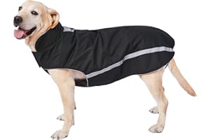 DOCIOTE Waterproof Dogs Coat Warm Jackets, Reflective Dog Coat With Harness Hole Adjustable Dogs Outfits Soft Winter Clothes Fleece Lined for Medium Large Dog, Pet Snowproof Suit Black 5XL Length 69 CM