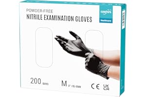 EUROPAPA® 200 Disposable Nitrile Gloves, Powder-Free, Examination Gloves, EN455, EN374, Latex-Free, Sizes S, M, L & XL Available (M, Black)