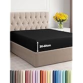 Fitted Sheet 180x200 - Microfibre Pocket 40cm (16") Adjustable - Black | Soft, Breathable, Wrinkle, Non-Iron, Brushed, Elasti