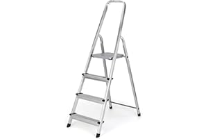 VIEIRA HOME Escalera de Tijera 4 peldaños Plegables Aluminio escaleras metalicas Ligera domesticas Cocina multifuncion - Hecho EN EU