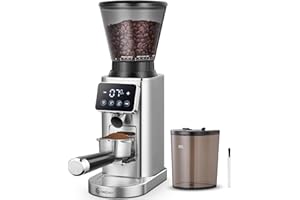 AMZCHEF Moulin A Café Électrique Avec Support Amovible Et Récipient | Écran Tactile LCD | 24 Réglages Précis | Moulin A Cafe Grain Pour Espresso/Filtre/Bec Verseur/Infusion A Froid/Cafetière A Piston