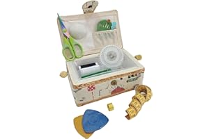 JYC CREATIVE Kleines Nähkästchen aus Holz mit Zubehör, mit Stoff ausgekleidete Nähbox mit 3 Fächern, Organizer mit Nadelhalter, Box mit Griff, Zubehörablage (Herzen, klein)