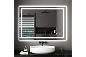 Dripex Specchio Bagno con Luce 50x70 cm, LED Specchio da Trucco Retroilluminato Temperatura di 3 Colore Regolabile,Specchio da Parete Moderno Anti-appannamento con Interruttore Touch IP44