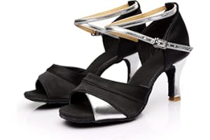 Chaussures de Danse Latine Femme 5 CM Diamant de Salon Femme Salsa Jazz Strass Talon Haut Salle de Bal Salsa Tango Chacha Performance Professionnelle Pratique Chaussures de Danse Noir et 34 EU