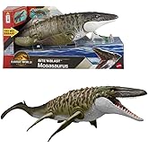 Mattel Jurassic World Rebirth Mosasaurus action figure and mini Dilophosaurus, broad-jawed dinosaur toy, adapted from the movie