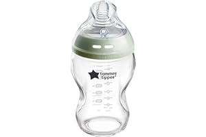 Tommee Tippee Biberon in vetro anti-colica Natural Start 250 ml, con tettarella simile al seno materno, valvola anti-colica, autosterilizzante, 1 pezzo