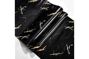 Buer Homie Carta da parati grande, effetto marmo, moderna, nera, autoadesiva, 60 cm x 5 m, per decorazione da parete, per mobili, cucina, bagno, soggiorno, camera da letto