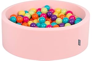 KiddyMoon Piscine À Balles pour Bébé Rond 90X30cm/200 Balles 7Cm Fosses À Boules Jouet Enfant, Rose:Vert Clair/Jaune/Turq/Orange/R.Foncé/Violet