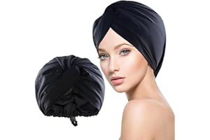 WUBAYI Gorro de seda para dormir, envoltura de pelo de seda, gorro de satén ajustable, funda suave para cabello largo y rizado, color negro