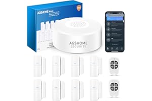 AGSHOME allarme casa senza fili Wireless, 120dB allarme casa 11kit, 1 antifurto casa con Sirena, 8 Sensori Porta e Finestra, 2 Telecomandi, Compatibile con Alexa e Google Assistant