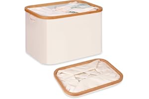 efluky Cesto Ropa Sucia Plegable Portátil, Laundry Basket de Bambú, Cesta de Lavandería, Cesta de Almacenamiento Versátil con Asas Para Baño y Dormitorio, Juguete, Viajes, 50L(Beige)