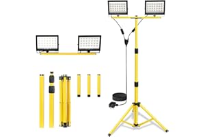 CORESLUX 11000Lumen Tripod LED Work Light with Stand, 2 Adjustable Twin Head Floodlight with 13.1FT Cord IP66 Waterproof Foldable Construction Work Lights for Indoor Outdoor Job Site Workshop Garage