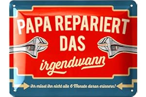 ‎LANOLU LANOLU Retro Blechschild Papa repariert das irgendwann - Schild Papa zum Vatertag - lustiges Geburtstagsgeschenk für Mann und Vatertagsgeschenk, 15x20cm