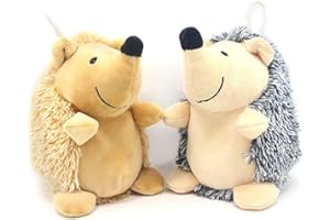 CPYOSN Dog Squeaky Toys - Cute Stuffed Plush Dog Chew Toys for Puppy Teething, Durable Interactive Dog Toys for Small, Medium and Large Dogs, 2 Pack (Grey+Yellow, Hedgehogs)