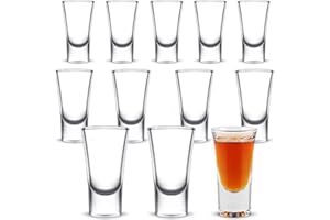 NUWIQ Heavy Base Shot Glasses: 12-Pack 25ml Small Clear Thick Base Glasses Drinking Tequila Vodka Whisky Gin - Reusable for Bar Pub Party Game