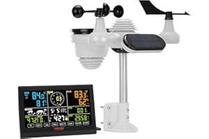 VEVOR Estación Meteorológica Inalámbrica 7 en 1 Pantalla a Color grande 7,5" Estación Meteorológica Digital Previsión de Datos Alarma para Temperatura Humedad Velocidad Dirección Viento Lluvia UV