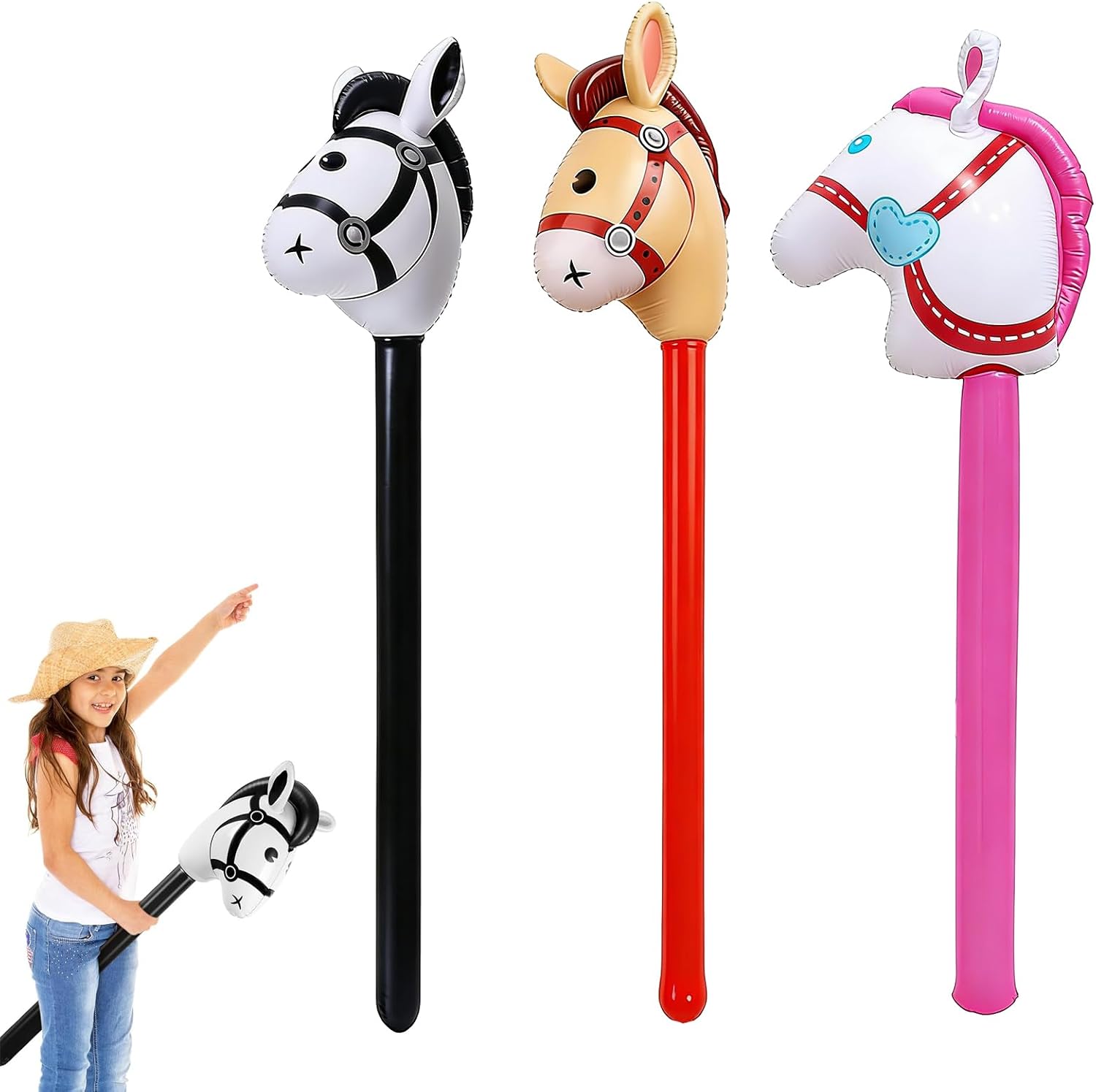 TENGWA Caballos Inflables 3 Piezas 96cm Caballos de Palo Inflable Globos para Niños Juguetes Inflables para Juguetes Infantiles Fiestas Temáticas Decoraciones Navideñas