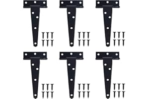 FINDIR 6psc T-Scharnier Schwarz Dreieck Scharniere Türscharnier Schwerlast Scharniere 5 Zoll Kreuzgehänge Gartentorband Torscharnier mit 36 pcs Schrauben für Gartentore Scheunentore Schuppentore