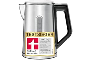 ‎ROMMELSBACHER ROMMELSBACHER Wasserkocher WK 3000 – Stiftung Warentest Sieger 3/2025, 1,7 Liter, 1-Tasten-Steuerung, Stellstart-Funktion, Temperaturwahl von 45-100 °C, geschlossener Kannenboden, Kochstoppautomatik