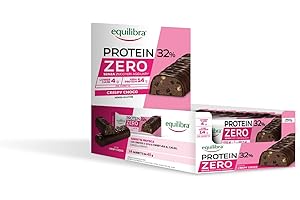 Equilibra Alimenti Proteici, Protein 32% Zero Crispy Choco, Barretta Proteica Senza Zucchero Aggiunto con Crispies di Soia, Copertura Cacao, Lower Carb, High Protein, Senza Glutine, 24 Barrette da 45g