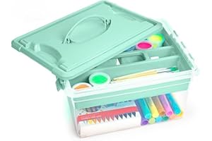 AC - Caja de Almacenamiento con Bandeja interior y Asa - N.º 9-12 Litros - Fabricado en Plástico - Cierre Hermético y Seguro - 18 x 34 x 27 cm - Color Pastel Aleatorio