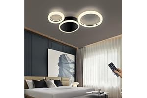 WERSVG Oświetlenie sufitowe LED Lampy do salonu Nowoczesny okrągły pierścień lampa sufitowa Możliwość przyciemniania za pomocą pilota Metalowy akryl do salonu, sypialni, jadalni (czarny, 3 pierścień)