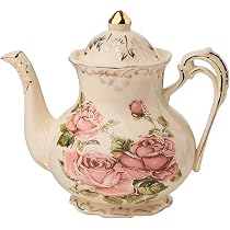 Buy YOLIFE Red Rose Pattern Ivory Ceramic Cups and Saucers Set ...