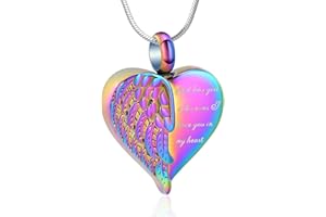 Minicremation Heart Urn Necklace Pendants for Ashes Angel Wings Cremation Jewelry for Women Men Keepsake Memorial Ash Jewelry Always in my Mind Forever in my Heart