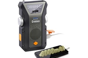 Hurricane Radio, Emergency Radio with Crank, Greeous Crank Radio with AM/FM, 4000 mAh Rechargeable Battery, LED Torch, SOS Alarm for Camping Ourdoor
