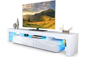 Panana Modern TV Unit Stand Cabinet High Gloss Front Matt Body with RGB LED Lights, 160 x 35 x 45 cm (White)