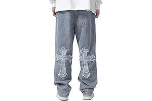 Awoyep Mens Baggy Jeans Hip Hop Jeans Teenager Boy Streetwear Skateboard Y2K Pants Vintage Printed Jeans Skater Skateboard Pants