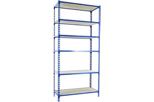 SIMON RACK SimonRack 8435104955192 Scaffale Metallo Garage 6 Livelli con capacità di Carico di 150 kg, Blu/Legno, 2500x900x300