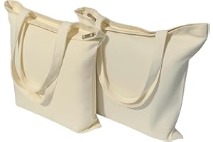 Mimain Bolsas de Tela 35x40cm con Cremallera y Bolsillo. Bolso de Tela Blanca Gruesa 345 g/m² Reutilizable para Universidad, Trabajo, Compras y Pintar. Bolsa Tote Bag calidad superior